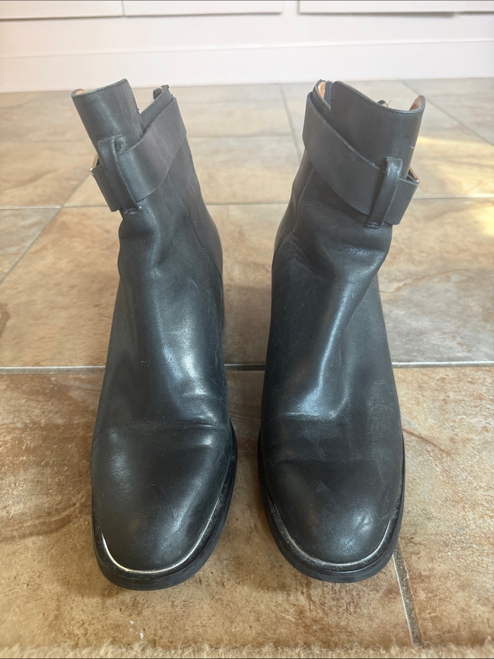 Jeffrey Campbell Regan Black Leather Ankle Boots with Strap Detail (10)